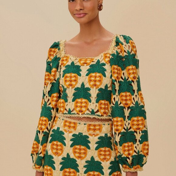 FARM Rio Tops - Sand Pineapple Crochet Top
